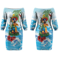 Funny Parrot Margarita Five O'clock Somewhere Couples Matching Off The Shoulder Long Sleeve Dress and Hawaiian Shirt LT9 - Polynesian Pride
