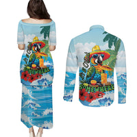 Funny Parrot Margarita Five O'clock Somewhere Couples Matching Puletasi and Long Sleeve Button Shirt LT9 - Polynesian Pride