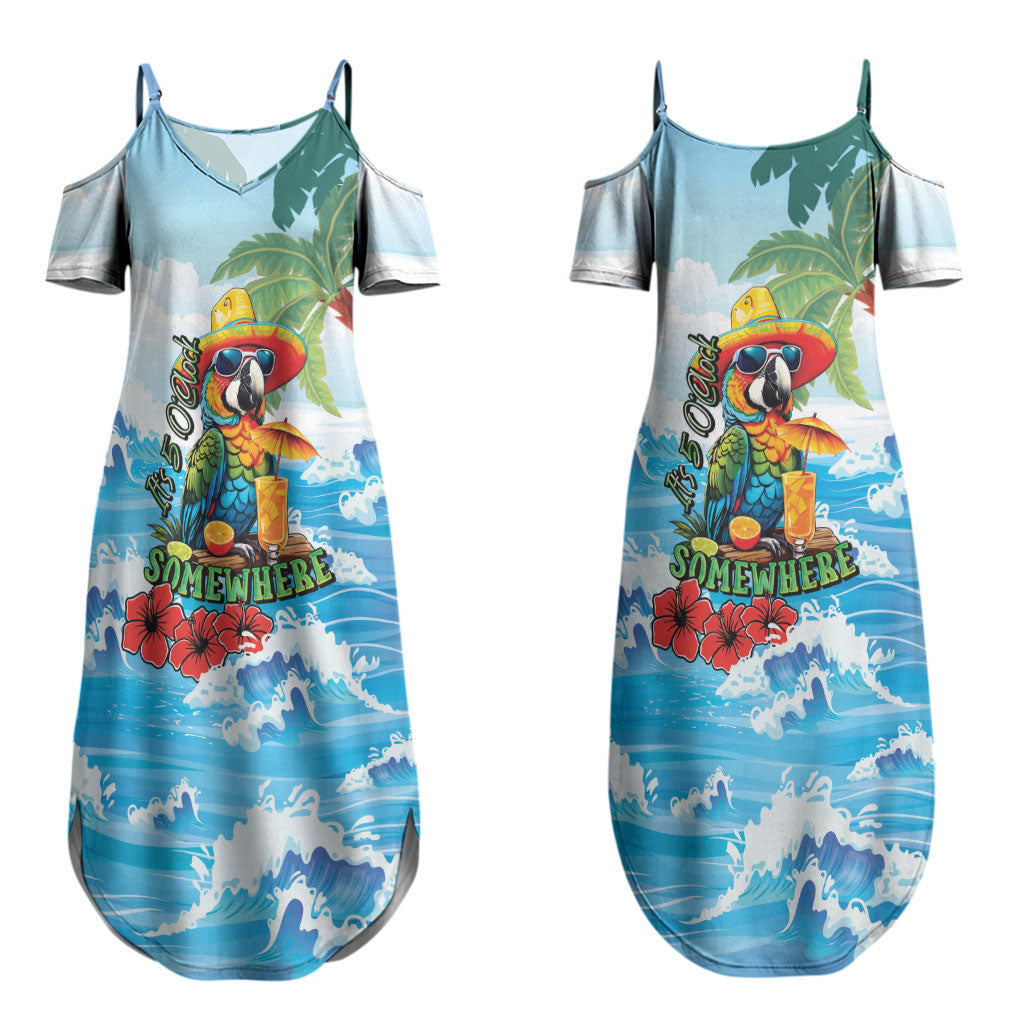Funny Parrot Margarita Five O'clock Somewhere Couples Matching Summer Maxi Dress and Long Sleeve Button Shirt LT9 - Polynesian Pride