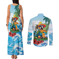 Funny Parrot Margarita Five O'clock Somewhere Couples Matching Tank Maxi Dress and Long Sleeve Button Shirt LT9 - Polynesian Pride