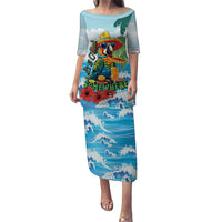 Funny Parrot Margarita Five O'clock Somewhere Family Matching Puletasi and Hawaiian Shirt LT9 Mom's Dress Blue - Polynesian Pride
