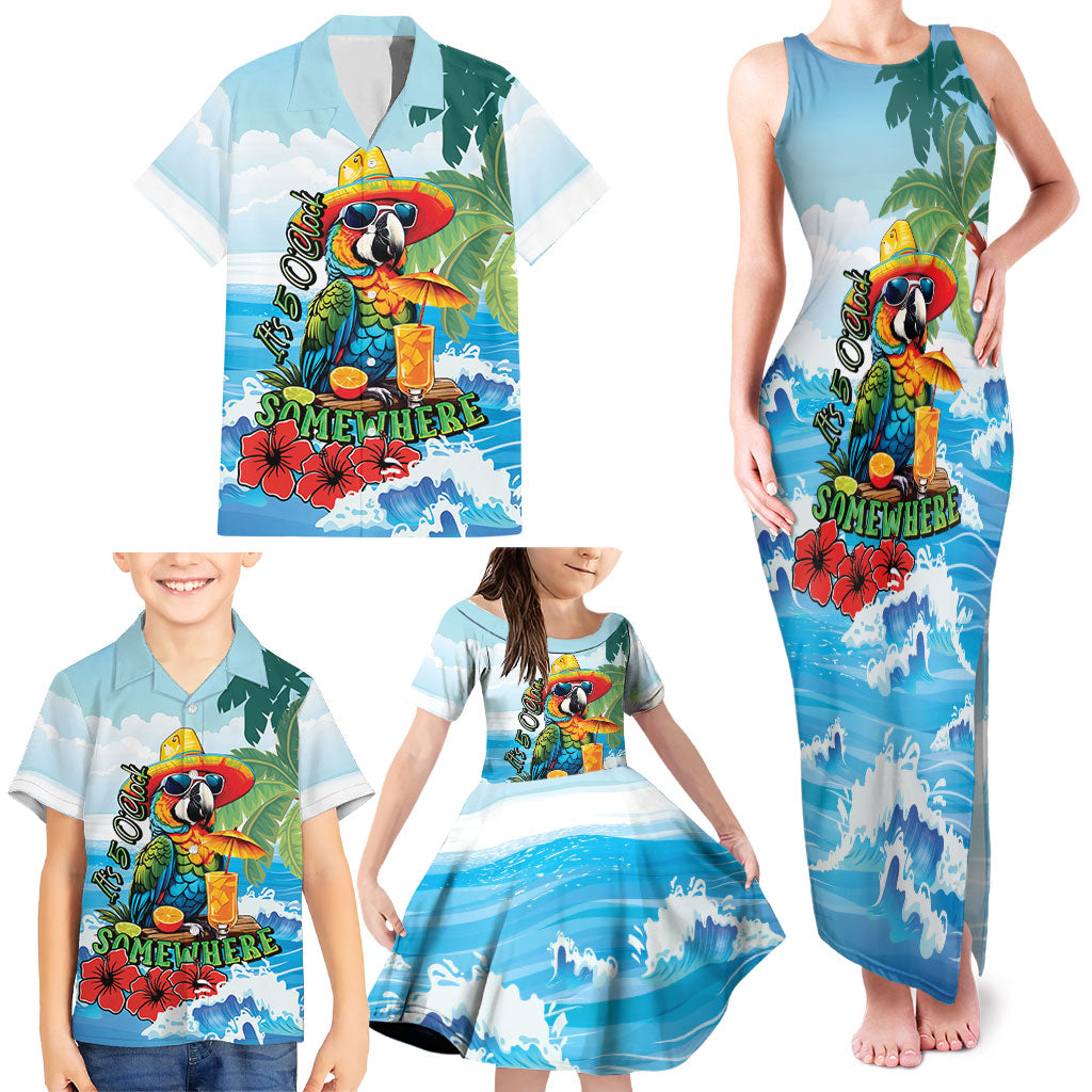 Funny Parrot Margarita Five O'clock Somewhere Family Matching Tank Maxi Dress and Hawaiian Shirt LT9 - Polynesian Pride