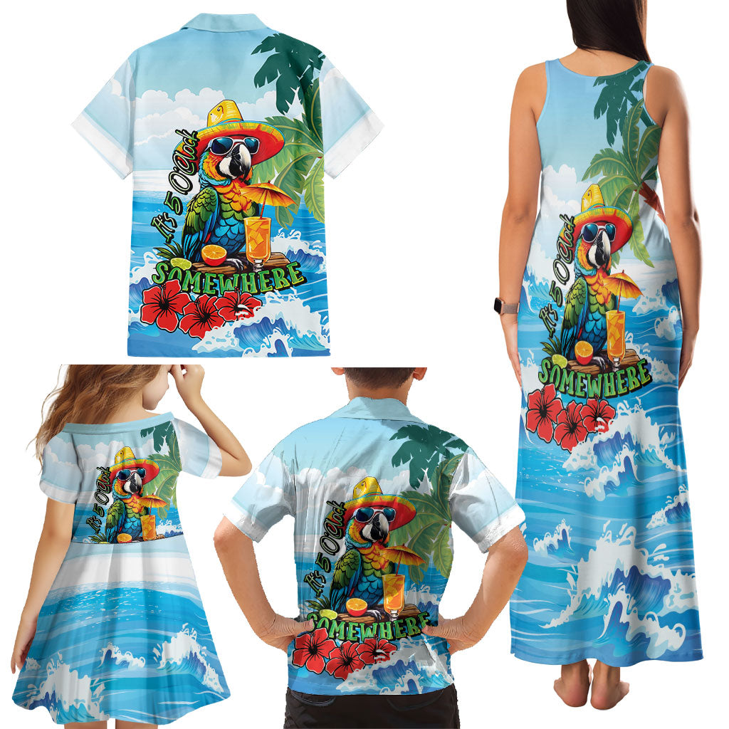 Funny Parrot Margarita Five O'clock Somewhere Family Matching Tank Maxi Dress and Hawaiian Shirt LT9 - Polynesian Pride