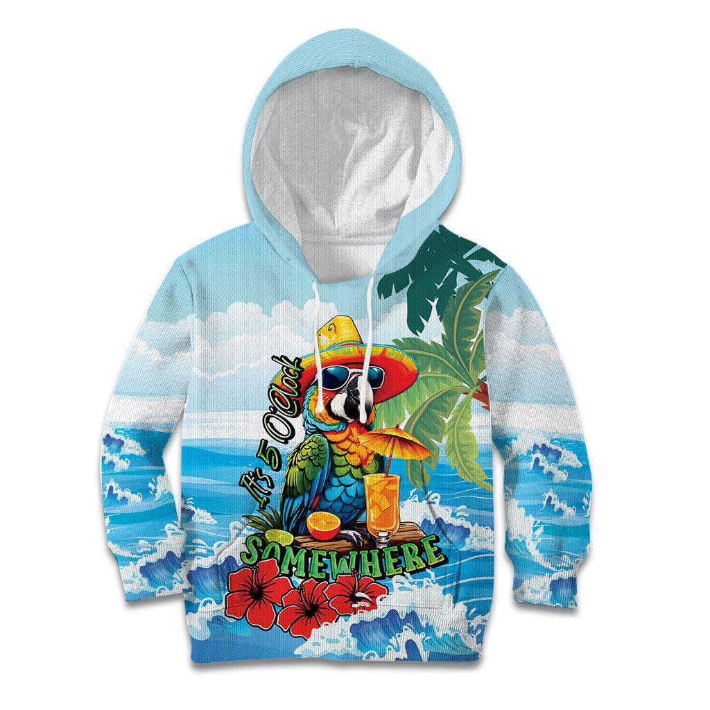 Funny Parrot Margarita Five O'clock Somewhere Kid Hoodie LT9 Hoodie Blue - Polynesian Pride