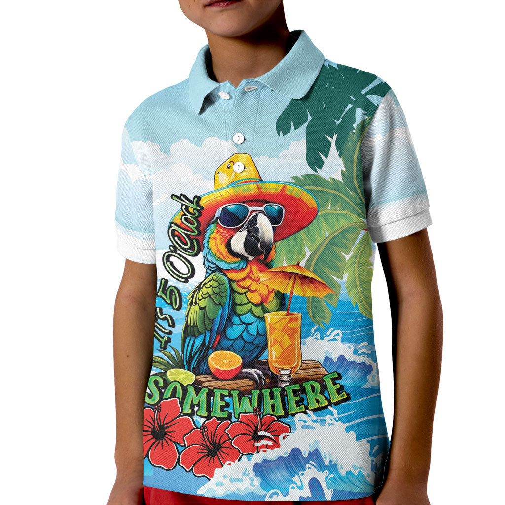 Funny Parrot Margarita Five O'clock Somewhere Kid Polo Shirt LT9 Kid Blue - Polynesian Pride