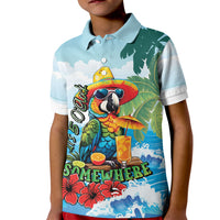Funny Parrot Margarita Five O'clock Somewhere Kid Polo Shirt LT9 Kid Blue - Polynesian Pride