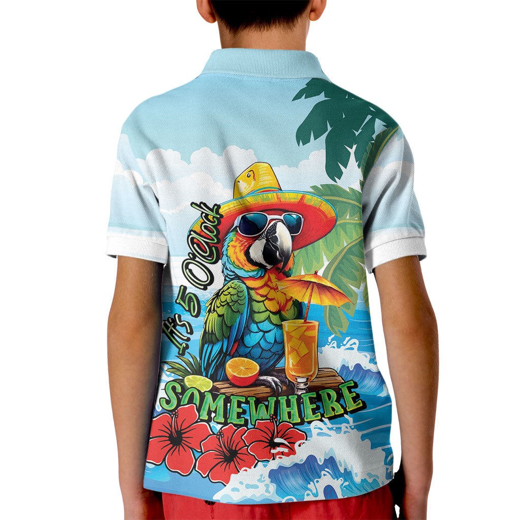 Funny Parrot Margarita Five O'clock Somewhere Kid Polo Shirt LT9 - Polynesian Pride