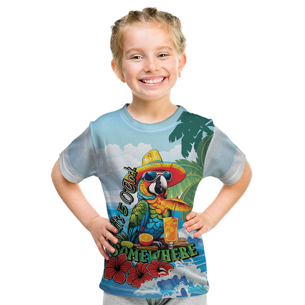 Funny Parrot Margarita Five O'clock Somewhere Kid T Shirt LT9 Blue - Polynesian Pride