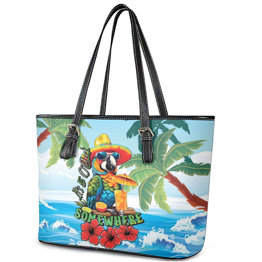 Funny Parrot Margarita Five O'clock Somewhere Leather Tote Bag LT9 - Polynesian Pride