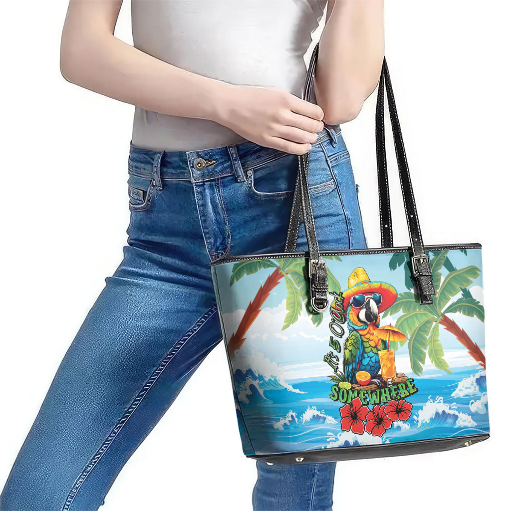 Funny Parrot Margarita Five O'clock Somewhere Leather Tote Bag LT9 - Polynesian Pride