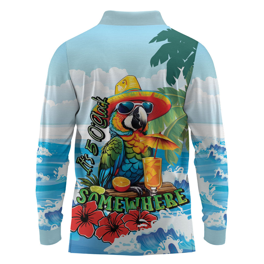 Funny Parrot Margarita Five O'clock Somewhere Long Sleeve Polo Shirt LT9 - Polynesian Pride