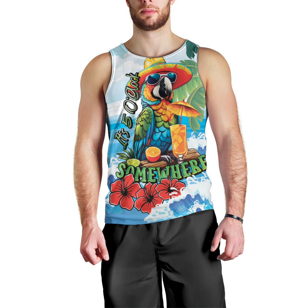 Funny Parrot Margarita Five O'clock Somewhere Men Tank Top LT9 - Polynesian Pride