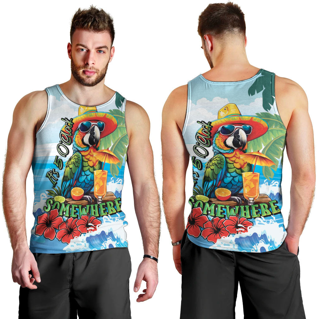 Funny Parrot Margarita Five O'clock Somewhere Men Tank Top LT9 - Polynesian Pride