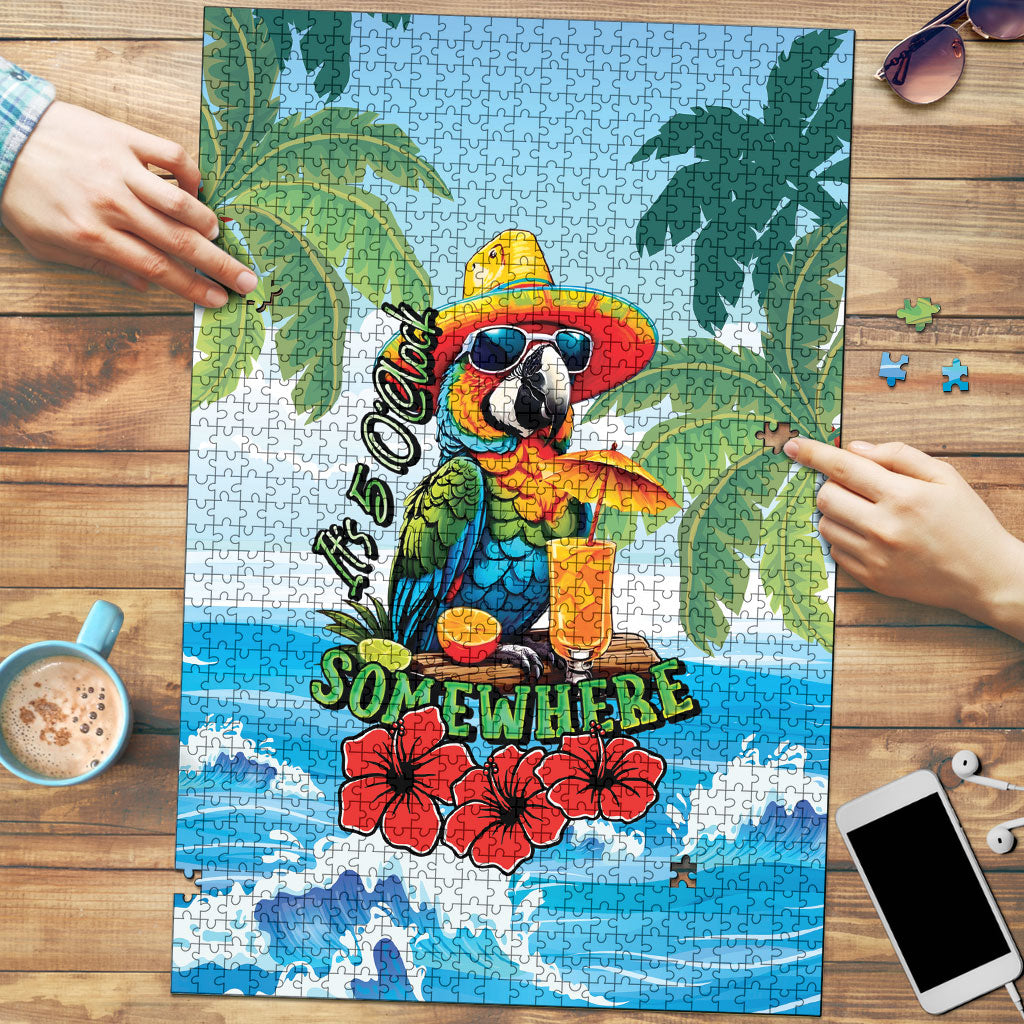Funny Parrot Margarita Five O'clock Somewhere Puzzle LT9 Blue - Polynesian Pride