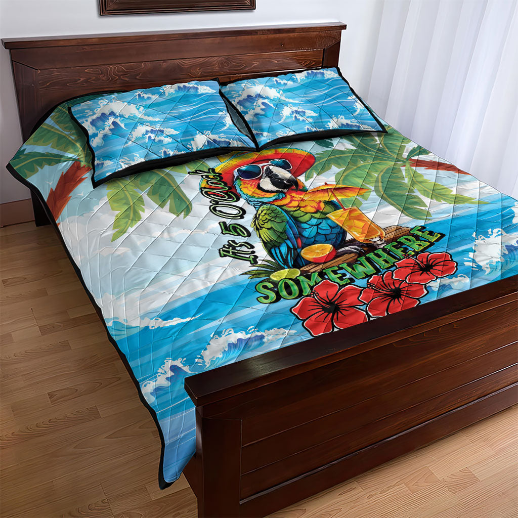 Funny Parrot Margarita Five O'clock Somewhere Quilt Bed Set LT9 - Polynesian Pride
