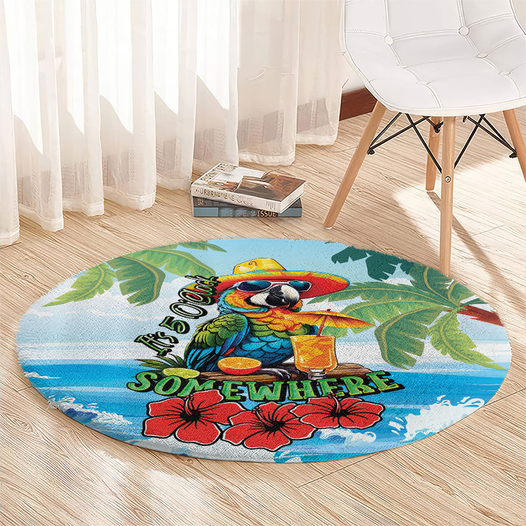 Funny Parrot Margarita Five O'clock Somewhere Round Carpet LT9 - Polynesian Pride