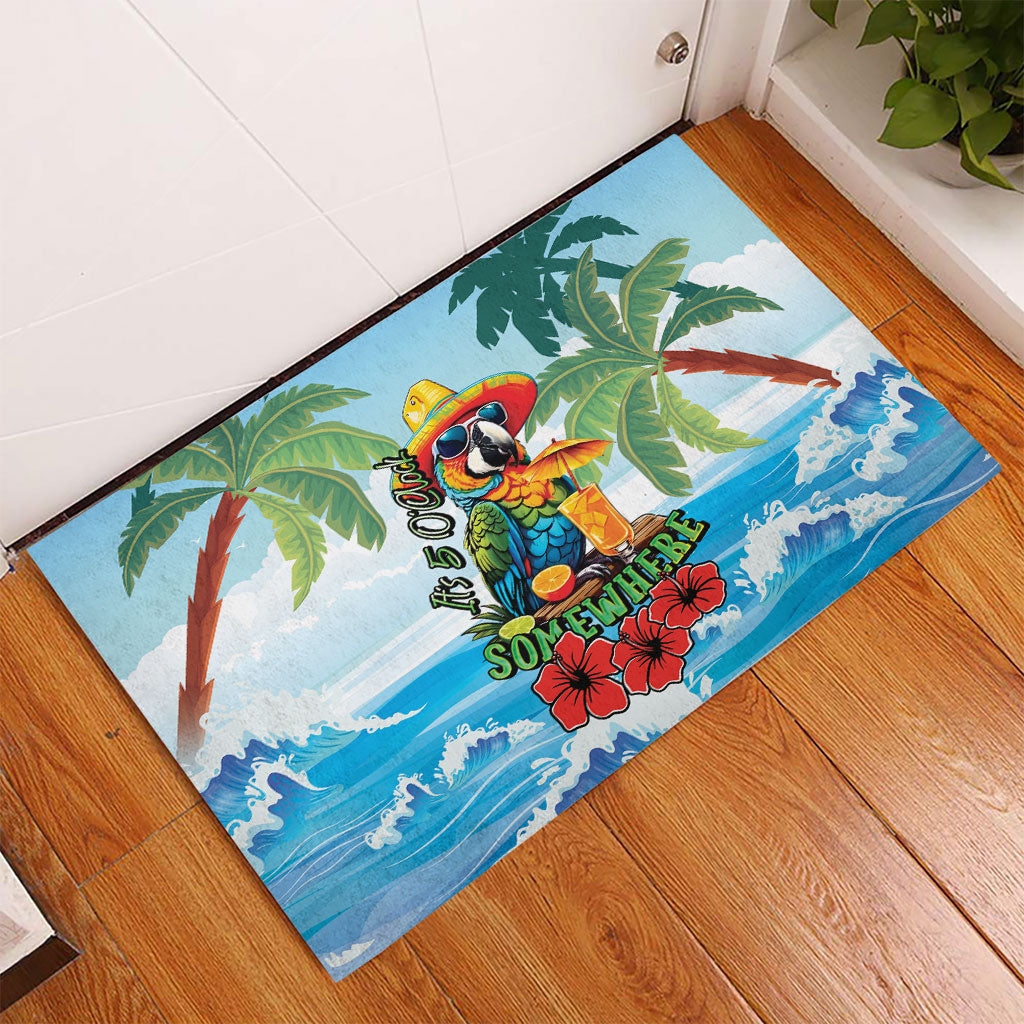 Funny Parrot Margarita Five O'clock Somewhere Rubber Doormat LT9 - Polynesian Pride