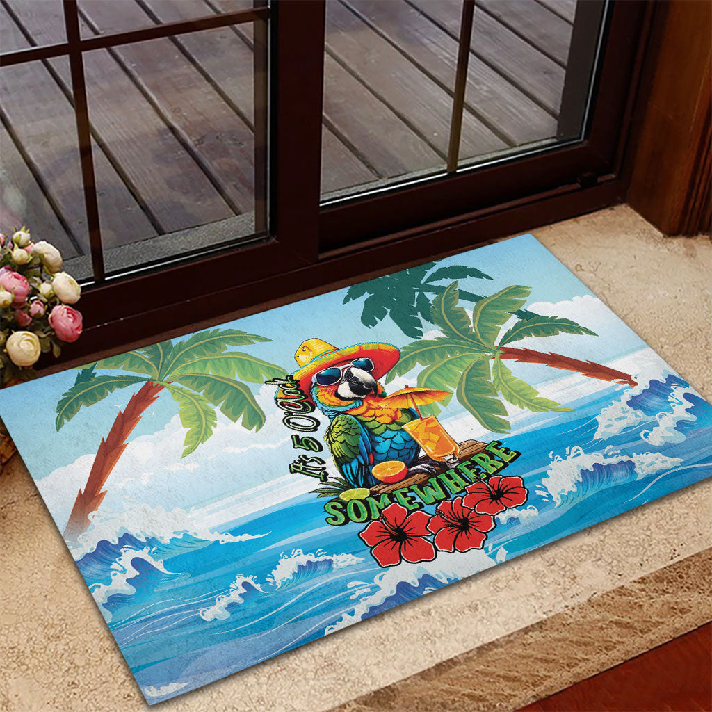 Funny Parrot Margarita Five O'clock Somewhere Rubber Doormat LT9 - Polynesian Pride