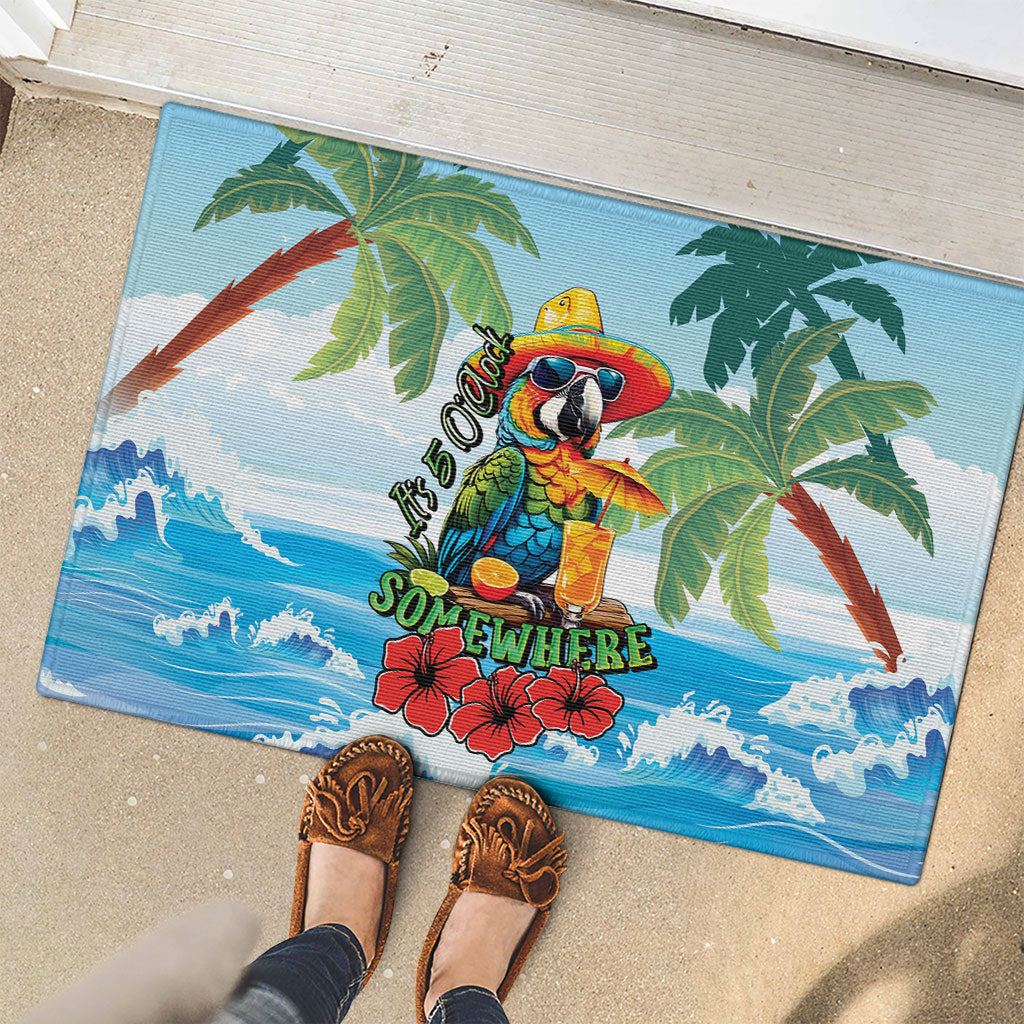 Funny Parrot Margarita Five O'clock Somewhere Rubber Doormat LT9 - Polynesian Pride