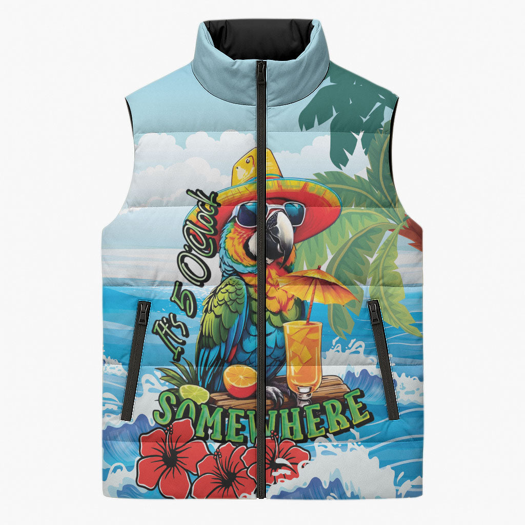 Funny Parrot Margarita Five O'clock Somewhere Sleeveless Puffer Jacket LT9 Unisex Blue - Polynesian Pride