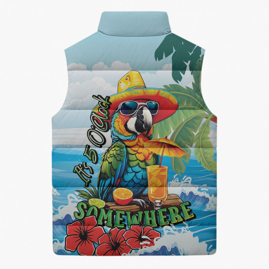 Funny Parrot Margarita Five O'clock Somewhere Sleeveless Puffer Jacket LT9 - Polynesian Pride