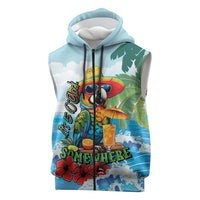 Funny Parrot Margarita Five O'clock Somewhere Sleeveless Zip Hoodie LT9 Blue - Polynesian Pride