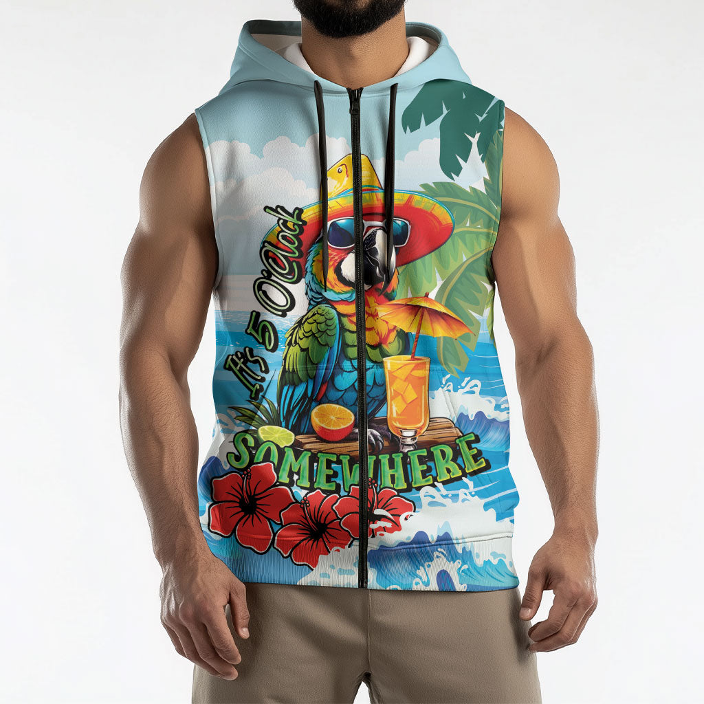 Funny Parrot Margarita Five O'clock Somewhere Sleeveless Zip Hoodie LT9 - Polynesian Pride