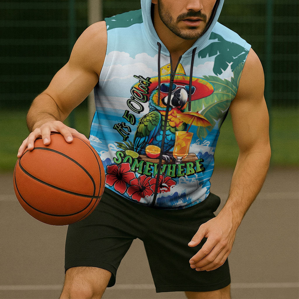 Funny Parrot Margarita Five O'clock Somewhere Sleeveless Zip Hoodie LT9 - Polynesian Pride