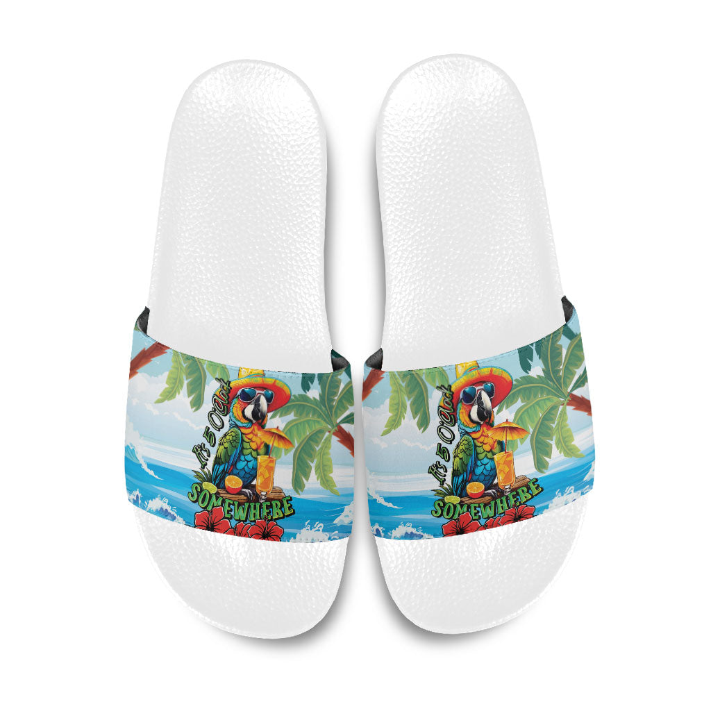 Funny Parrot Margarita Five O'clock Somewhere Slide Sandals LT9 Blue - Polynesian Pride