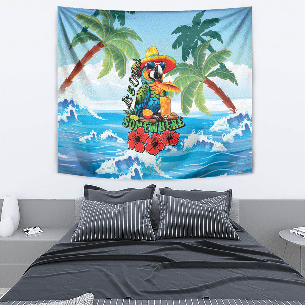Funny Parrot Margarita Five O'clock Somewhere Tapestry LT9 - Polynesian Pride