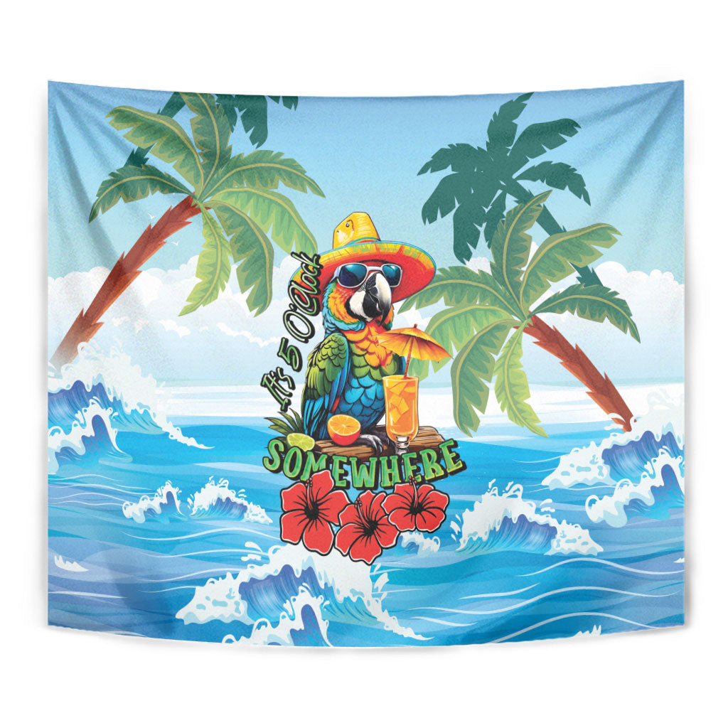Funny Parrot Margarita Five O'clock Somewhere Tapestry LT9 - Polynesian Pride