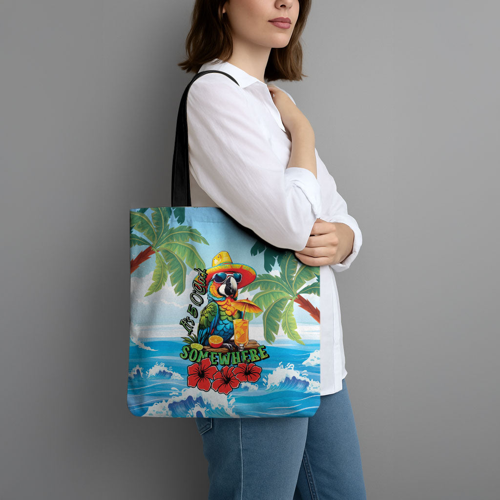 Funny Parrot Margarita Five O'clock Somewhere Tote Bag LT9 - Polynesian Pride