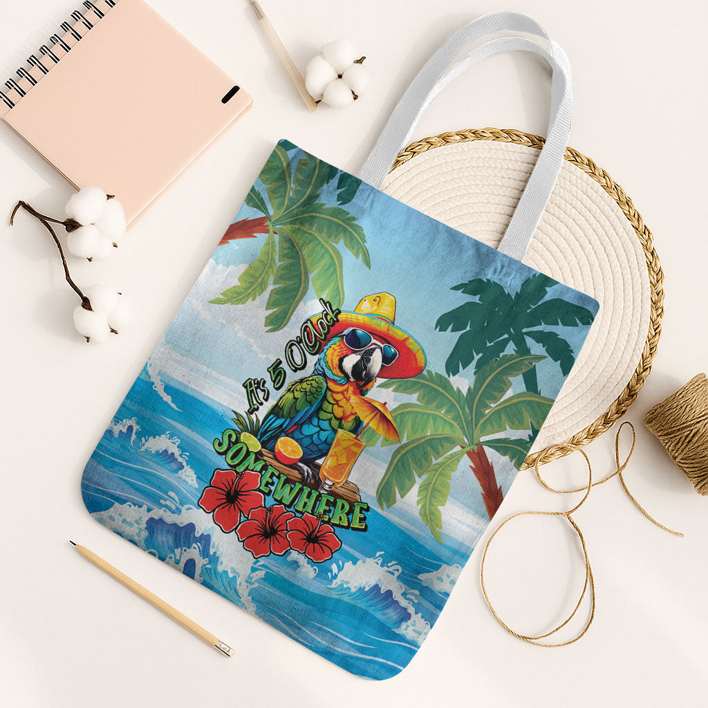 Funny Parrot Margarita Five O'clock Somewhere Tote Bag LT9 White Strap One Size Blue - Polynesian Pride