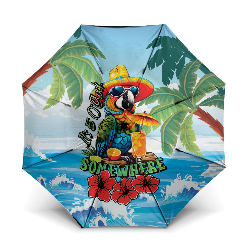 Funny Parrot Margarita Five O'clock Somewhere Umbrella LT9 One Size Folded 11.42 inch Opened Diameter 37.4 inch Blue - Polynesian Pride
