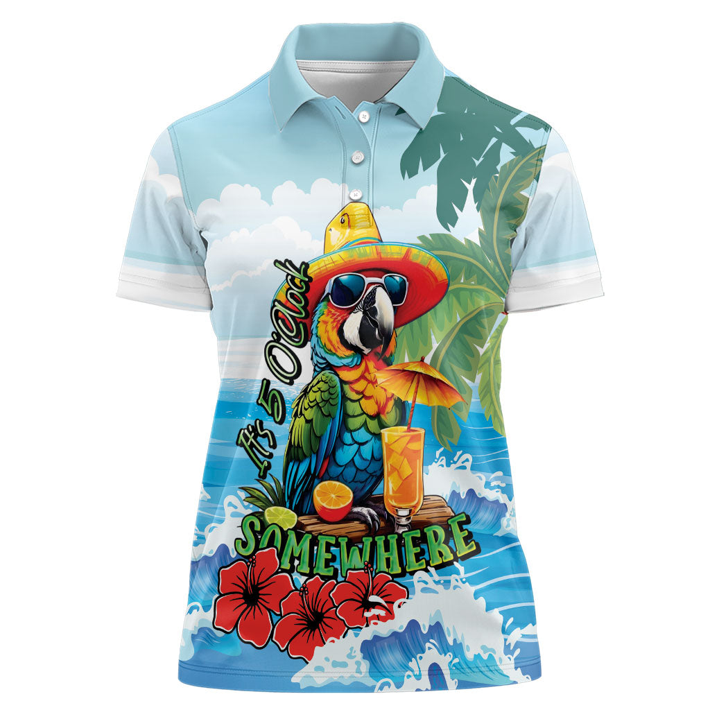 Funny Parrot Margarita Five O'clock Somewhere Women Polo Shirt LT9 Female Blue - Polynesian Pride