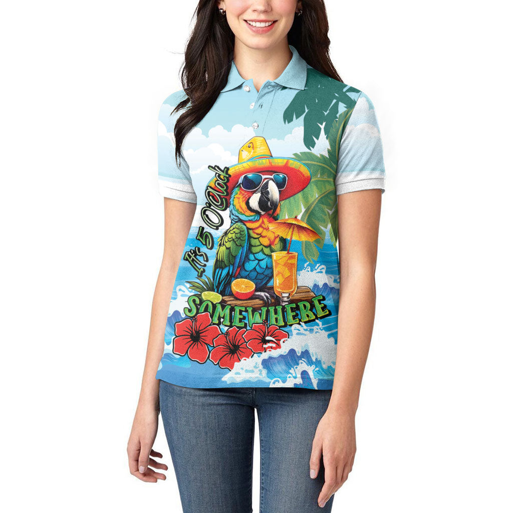 Funny Parrot Margarita Five O'clock Somewhere Women Polo Shirt LT9 - Polynesian Pride