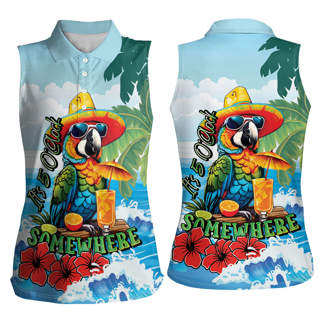Funny Parrot Margarita Five O'clock Somewhere Women Sleeveless Polo Shirt LT9 - Polynesian Pride
