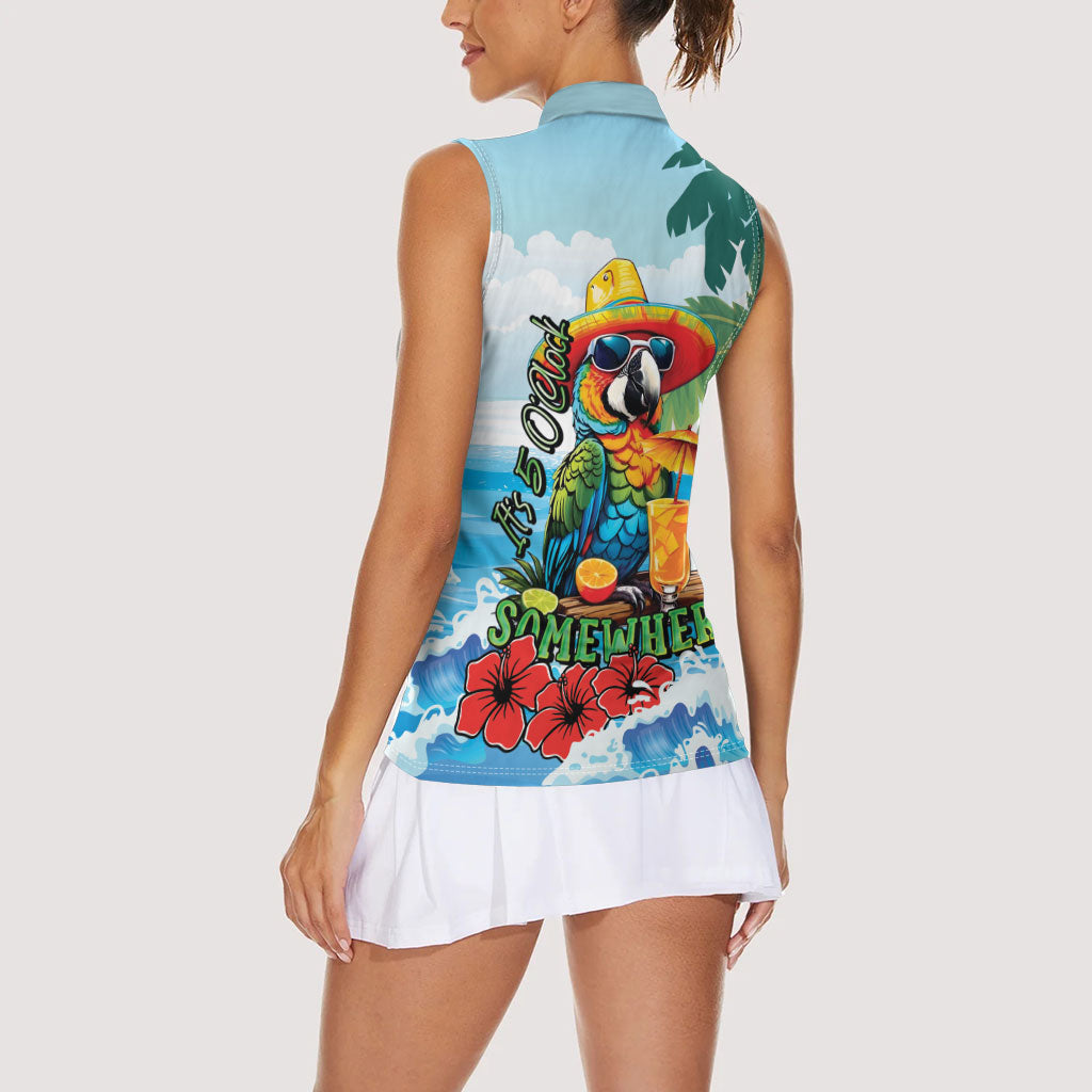 Funny Parrot Margarita Five O'clock Somewhere Women Sleeveless Polo Shirt LT9 - Polynesian Pride