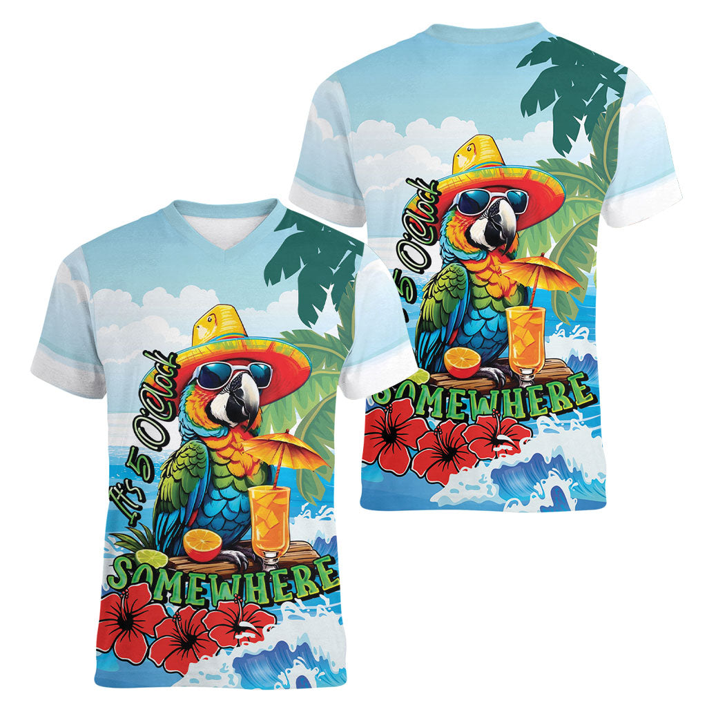 Funny Parrot Margarita Five O'clock Somewhere Women V-Neck T-Shirt LT9 - Polynesian Pride