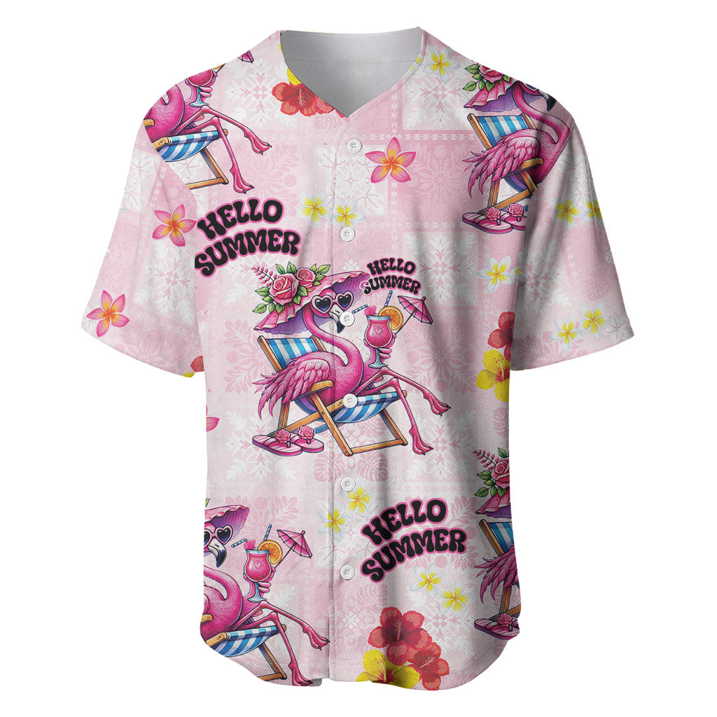 Hawaii Flamingo Hello Summer Baseball Jersey Hawaiian Quilt Pattern LT9 Pink - Polynesian Pride