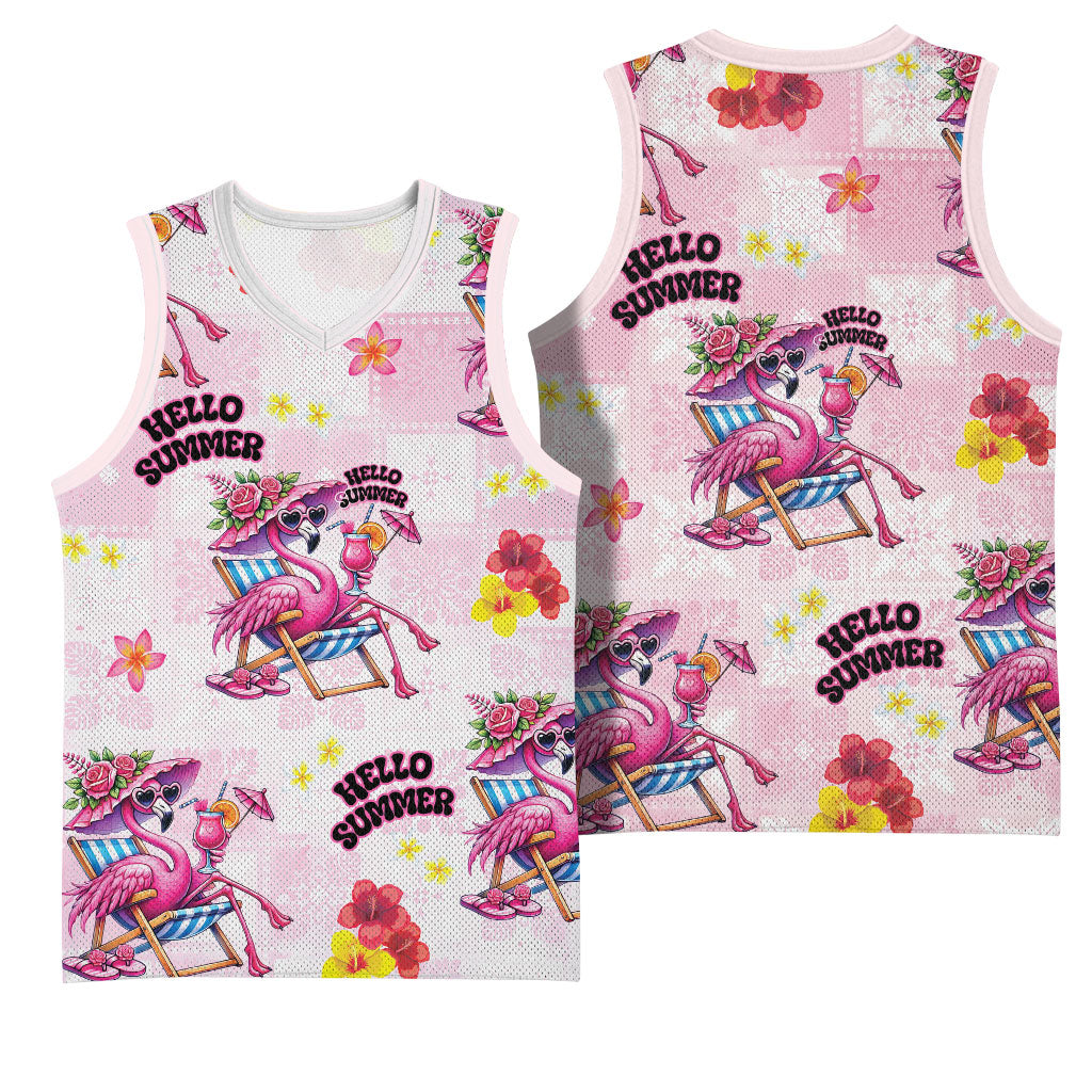 Hawaii Flamingo Hello Summer Basketball Jersey Hawaiian Quilt Pattern LT9 - Polynesian Pride