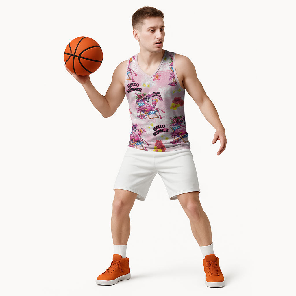 Hawaii Flamingo Hello Summer Basketball Jersey Hawaiian Quilt Pattern LT9 - Polynesian Pride