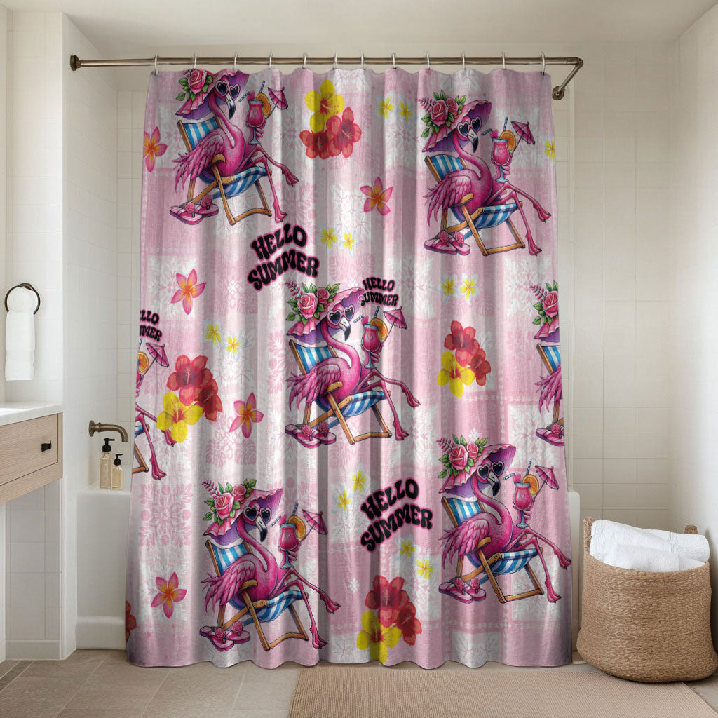 Hawaii Flamingo Hello Summer Bathroom Set Hawaiian Quilt Pattern LT9 Shower Curtain Only Pink - Polynesian Pride