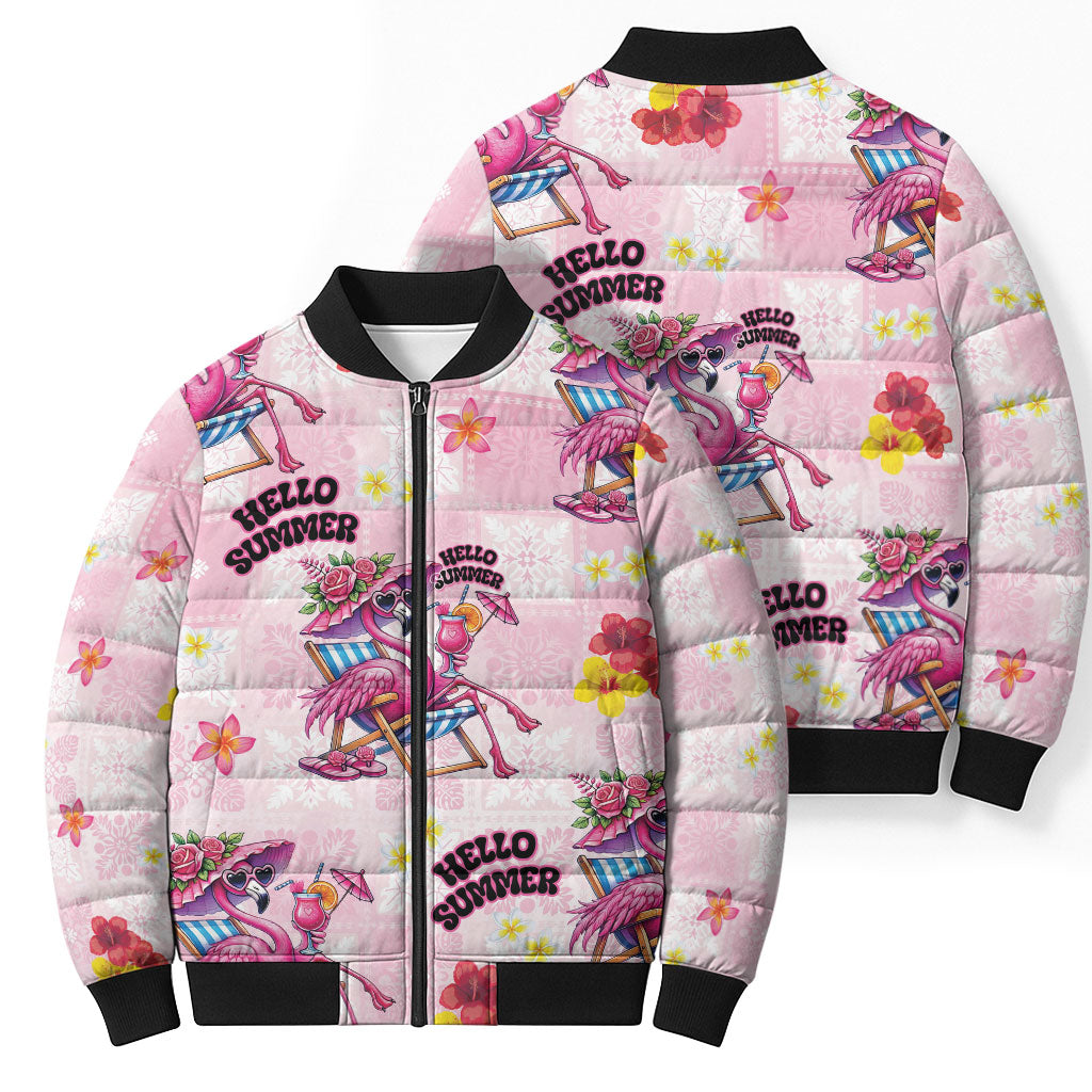 Hawaii Flamingo Hello Summer Bomber Puffer Jacket Hawaiian Quilt Pattern LT9 - Polynesian Pride
