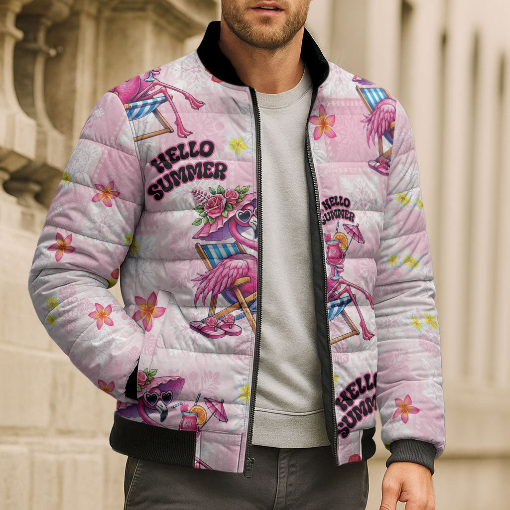 Hawaii Flamingo Hello Summer Bomber Puffer Jacket Hawaiian Quilt Pattern LT9 - Polynesian Pride