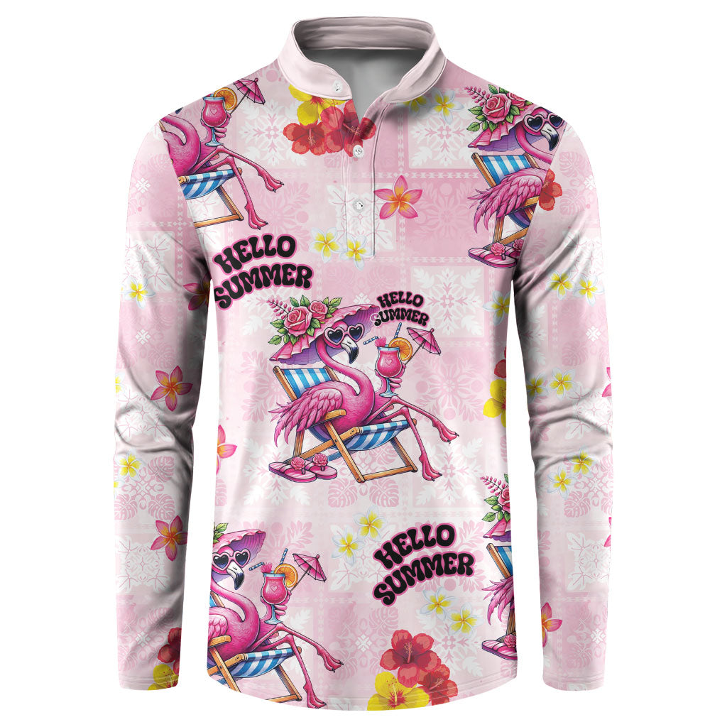 Hawaii Flamingo Hello Summer Button Sweatshirt Hawaiian Quilt Pattern LT9 Pink - Polynesian Pride