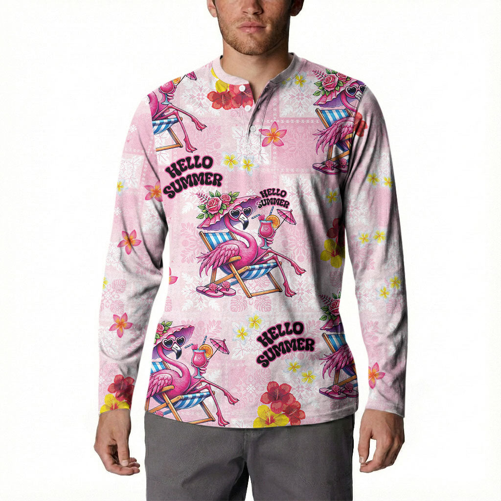 Hawaii Flamingo Hello Summer Button Sweatshirt Hawaiian Quilt Pattern LT9 - Polynesian Pride