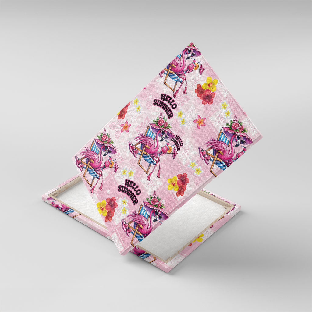 Hawaii Flamingo Hello Summer Canvas Wall Art Hawaiian Quilt Pattern LT9 With Frame Pink - Polynesian Pride