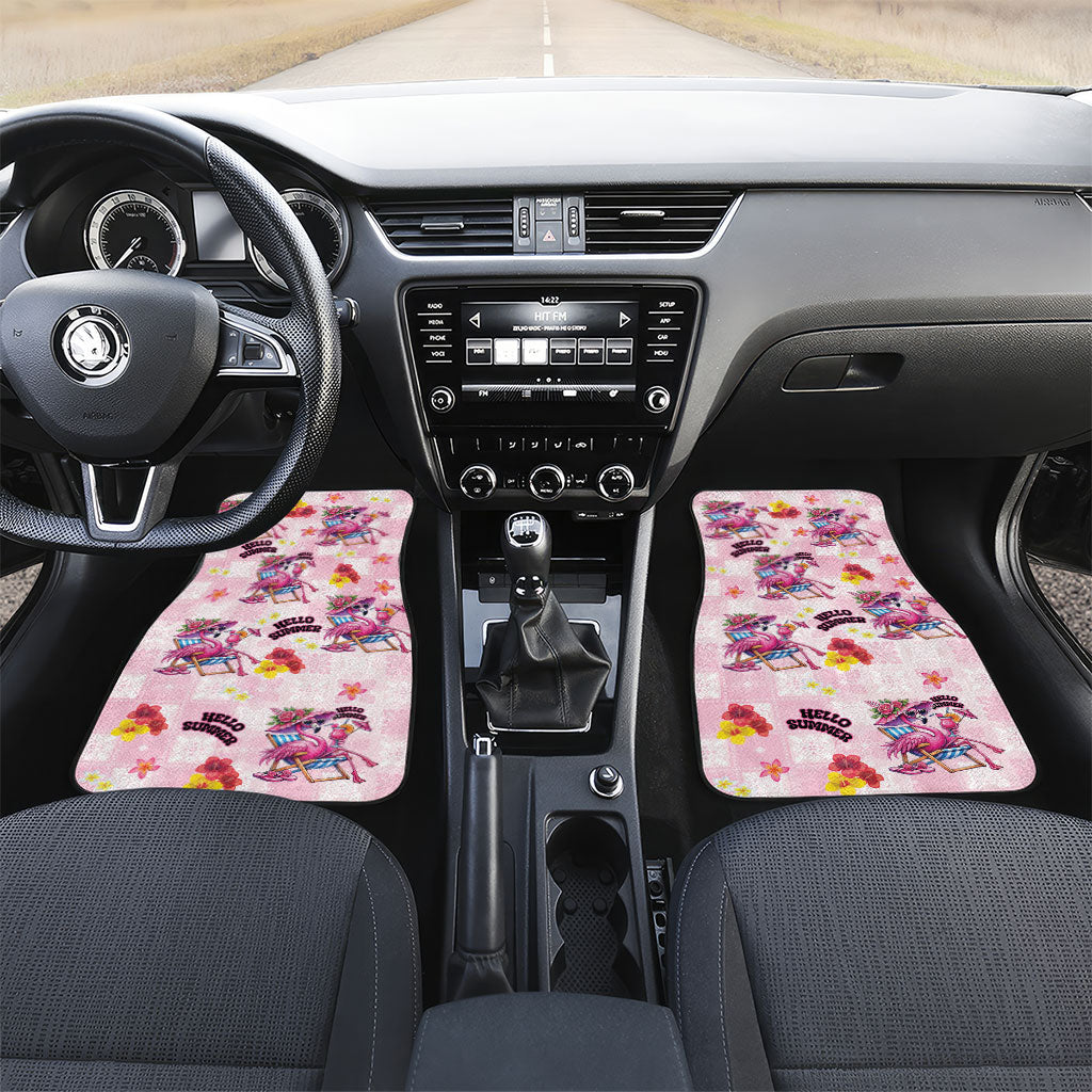 Hawaii Flamingo Hello Summer Car Mats Hawaiian Quilt Pattern LT9 Set 2pcs - Front Pink - Polynesian Pride