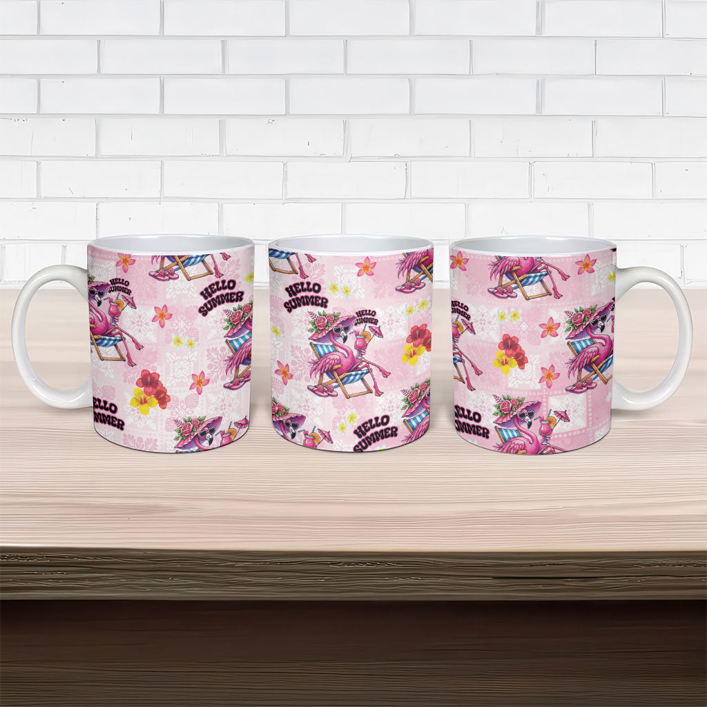 Hawaii Flamingo Hello Summer Ceramic Mug Hawaiian Quilt Pattern LT9 - Polynesian Pride